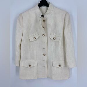 Andrew GN Women’s Tweed Jacket Button Front White Size 48 (16US)